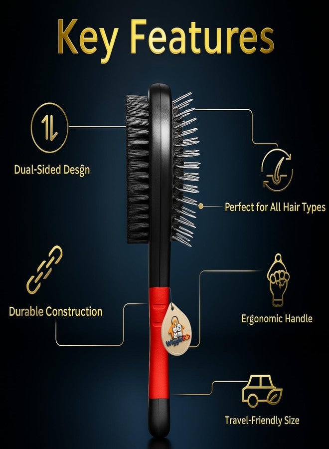WiggleBoo 21cm Dual Side Pet Grooming Bathing Brush for Dogs & Cats - Steel Pin & Soft Bristle - Heavy Duty Plastic Handle - Deshedding, Detangling & Cleaning - Ideal for Short & Long Hair Pets (Type 2) - Image 4